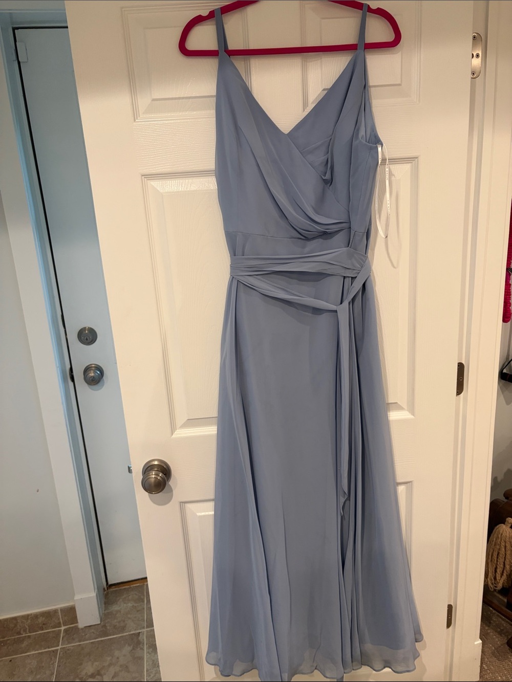 After Six Dusty Blue Wrap-Front Spaghetti Strap Maxi Dress